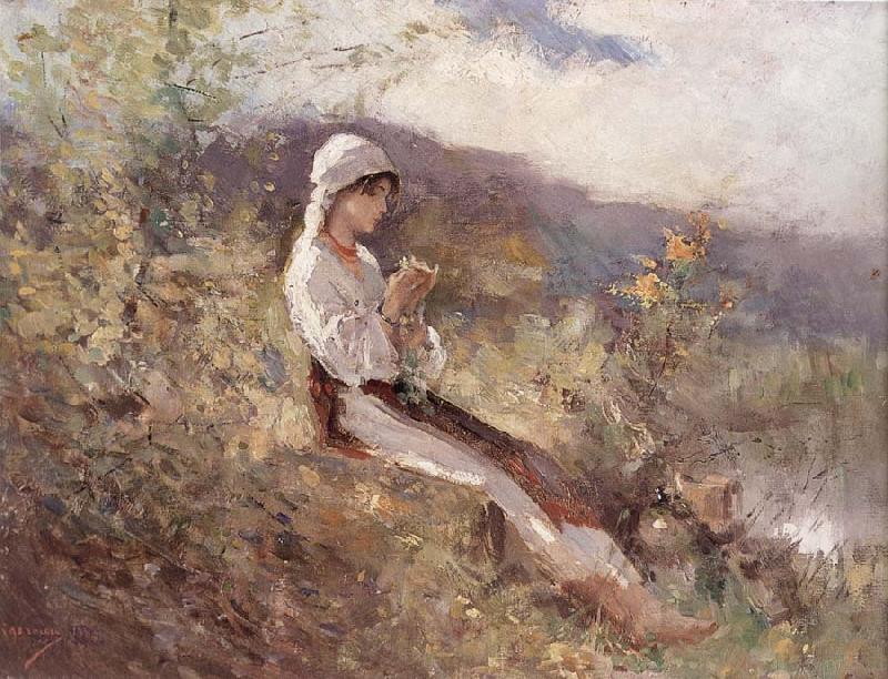 Nicolae Grigorescu Peasant Woman Sitting in the Grass